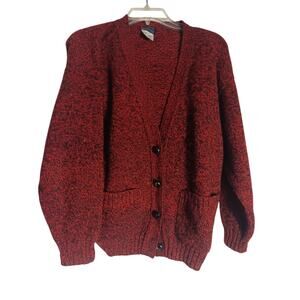 nordstrom red and black wool cardigan sweater size Large